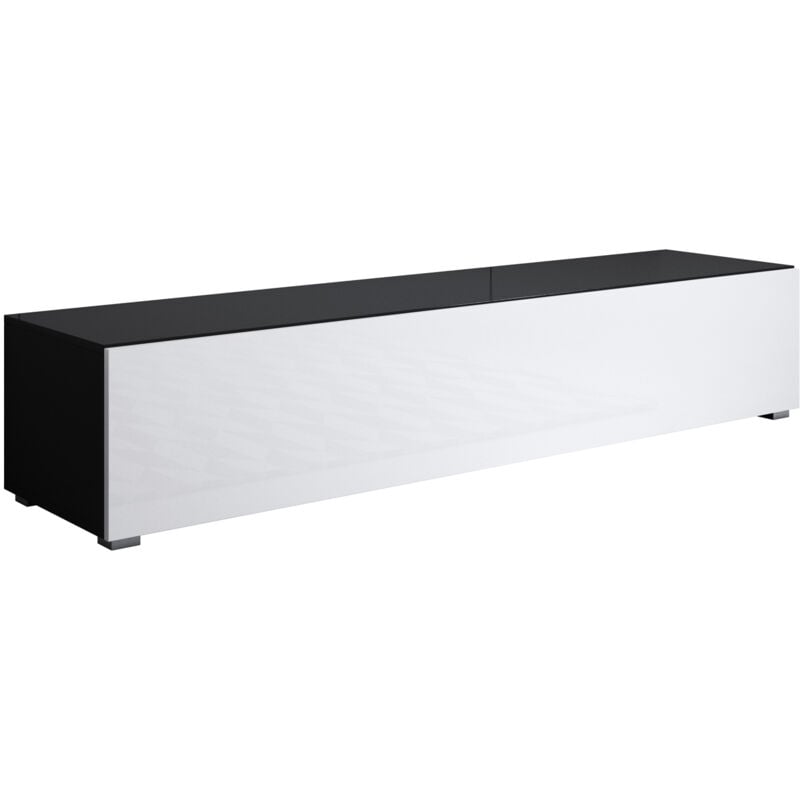 foto del prodotto muebles bonitos mobile tv sospeso mobile da soggiorno moderno porta tv salotto 1 anta 160x30x40cm modello luke h2 nero e bianco finitura lucida