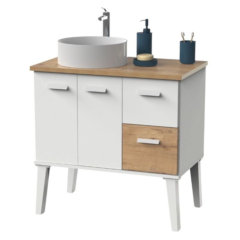 foto del prodotto muebles pitarch mobile da bagno miroytengo aqua 2 cassetti 3 ante senza lavabo 82 cm rovere bianco opaco e oro multicolor
