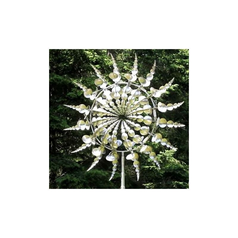 foto del prodotto mulino a vento in metallo unico e magico, scultura cinetica 3d alimentata dal vento, turbina eolica in metallo alimentata ad energia solare, turbina eolica solare per prato per cortile e giardino, dec