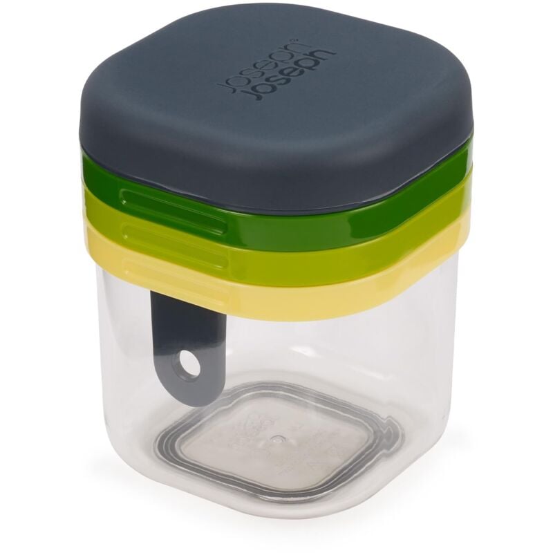 foto del prodotto multi prep mini, 3 in 1 affetta verdure, frutta e tagliauova multifunzione manuale, con contenitore joseph joseph