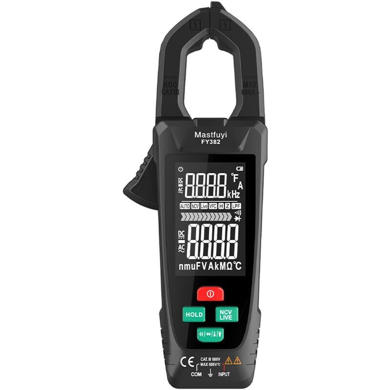 foto del prodotto multimetro a pinza intelligente true rms 9999 conteggi multimetro digitale tester di temperatura display lcd ac dc tensione ac corrente rilevatore