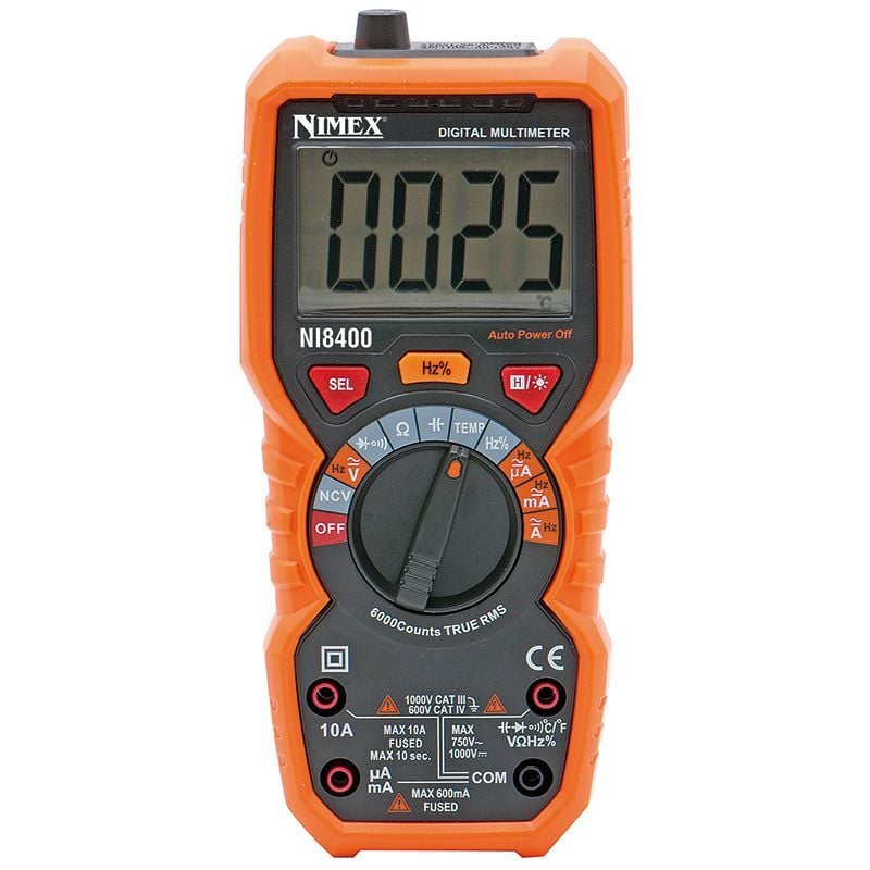 foto del prodotto multimetro digitale autorange 3,5 digit nimex ni8400 cat iv 600v - funzioni tensione dc, tensione ac, corrente dc, corrente ac, resistenza,