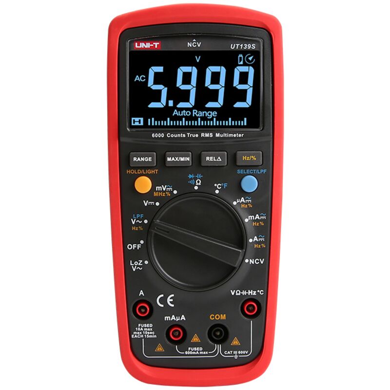 foto del prodotto multimetro digitale autorange uni-t ut-139a cat iii 600v - funzioni tensione dc, tensione ac, corrente dc, corrente ac, resistenza, non contact