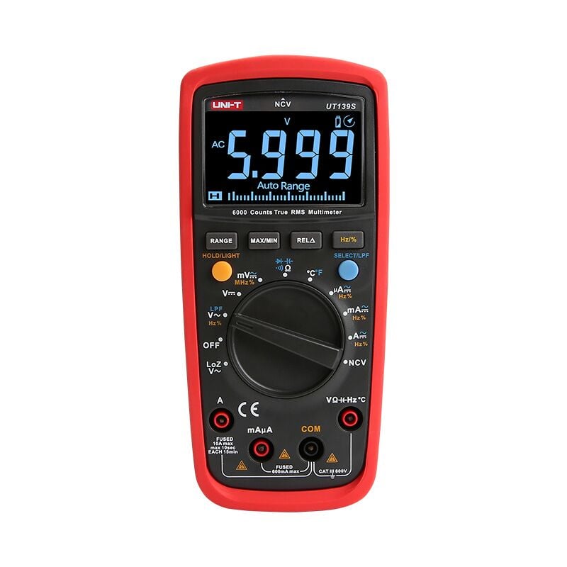 foto del prodotto multimetro digitale autorange uni t ut 139c cat iii 600v funzioni tensione dc, tensione ac, corrente dc, corrente ac, resistenza, non contact