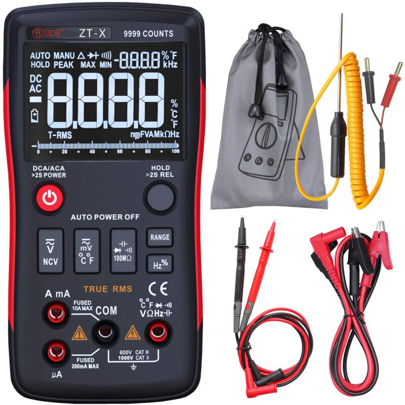foto del prodotto multimetro digitale display a 3 linee 9999 conteggi pulsante design gamma automatica elettricisti temperatura capacit voltmetro con clip a