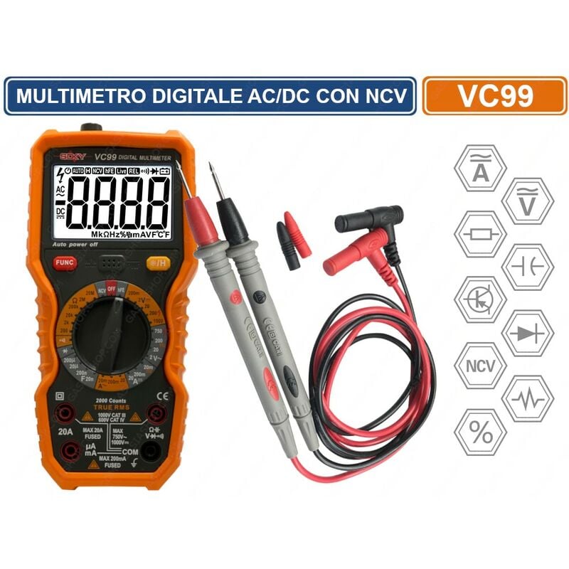 foto del prodotto multimetro tester digitale professionale ac dc iec en 61010-1 cat iii 1000v cat iv 600v