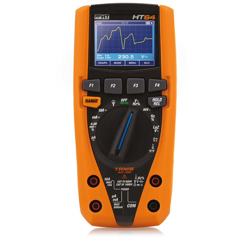 foto del prodotto multimetro trms datalogger display a colori ht64p con pinza amperometrica 3000a ac ht hr00064p