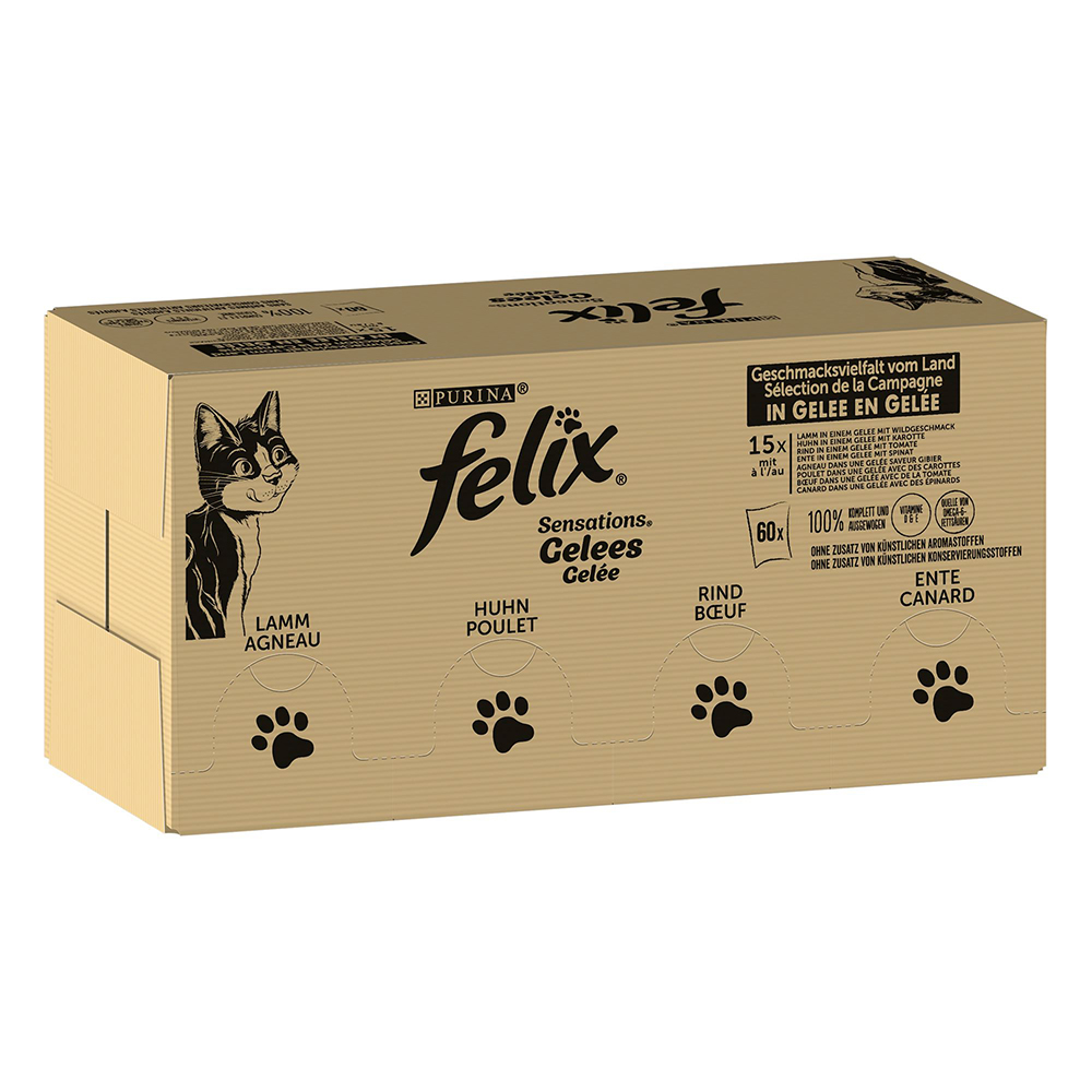 foto del prodotto multipack 120 x 85 g felix sensations in gelatina umido gatto variet di carne manzo, pollo, anatra, agnello 
