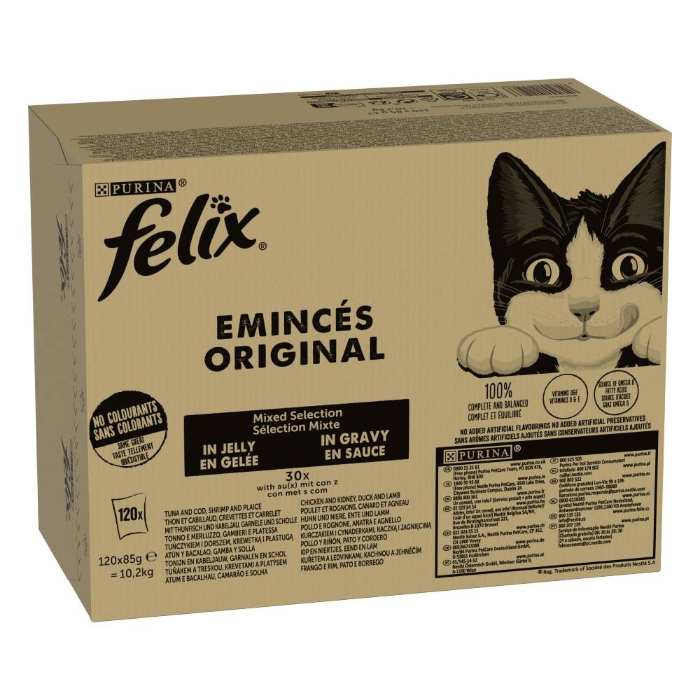 foto del prodotto multipack felix classic 120 x 85 g in buste umido per gatto carne pesce
