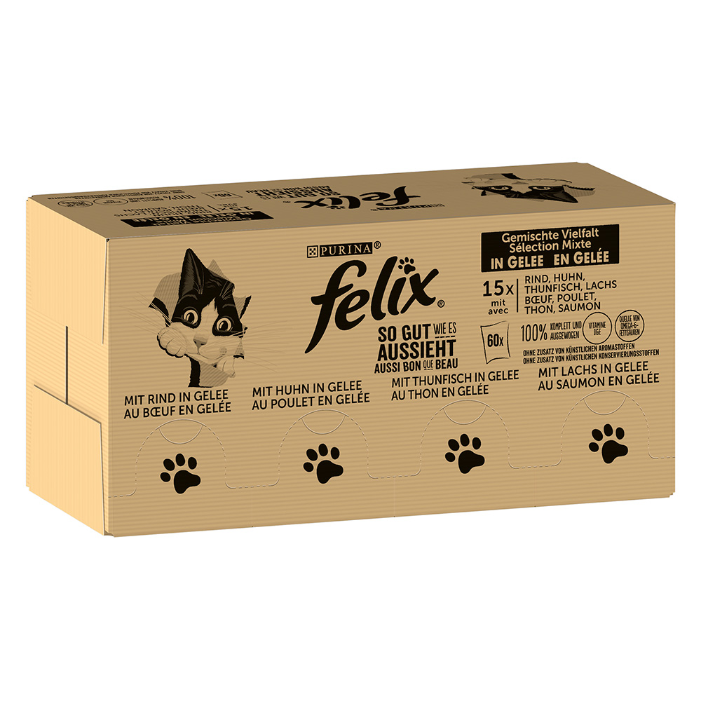 foto del prodotto multipack felix le ghiottonerie 120 x 85 g umido gatto variet di carne pesce manzo, salmone, pollo, tonno 