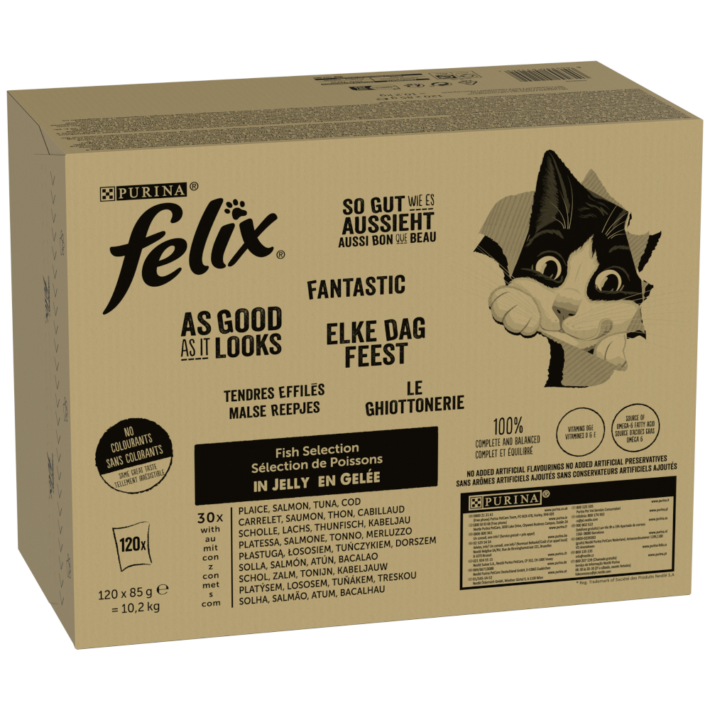 foto del prodotto multipack felix le ghiottonerie 120 x 85 g umido gatto variet di pesce 2 tonno, salmone, merluzzo, platessa 