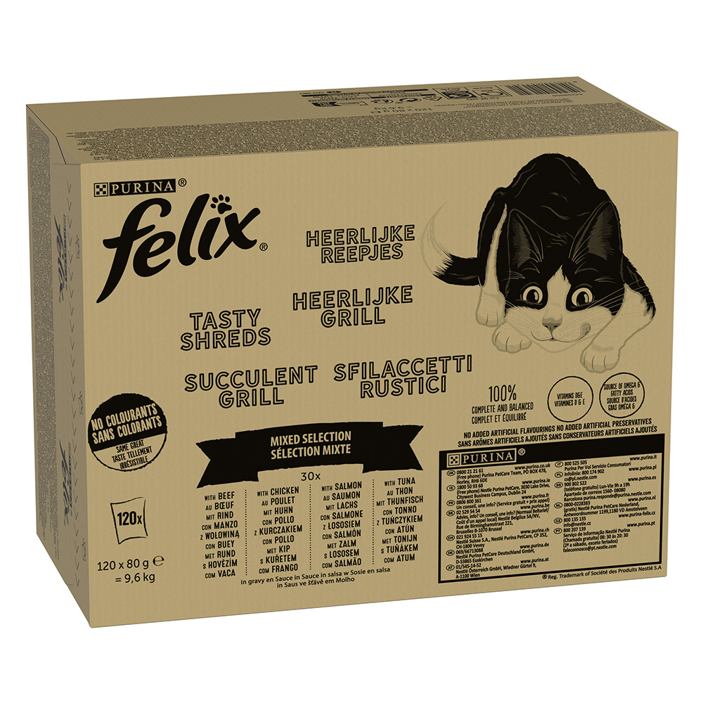 foto del prodotto multipack felix sfilaccetti rustici in buste 120 x 80 g umido gatto selezione mista in salsa