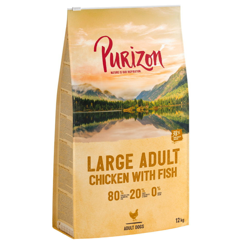 foto del prodotto multipack risparmio! 2 x 12 kg purizon crocchette senza cereali per cani - large adult pollo &amp; pesce