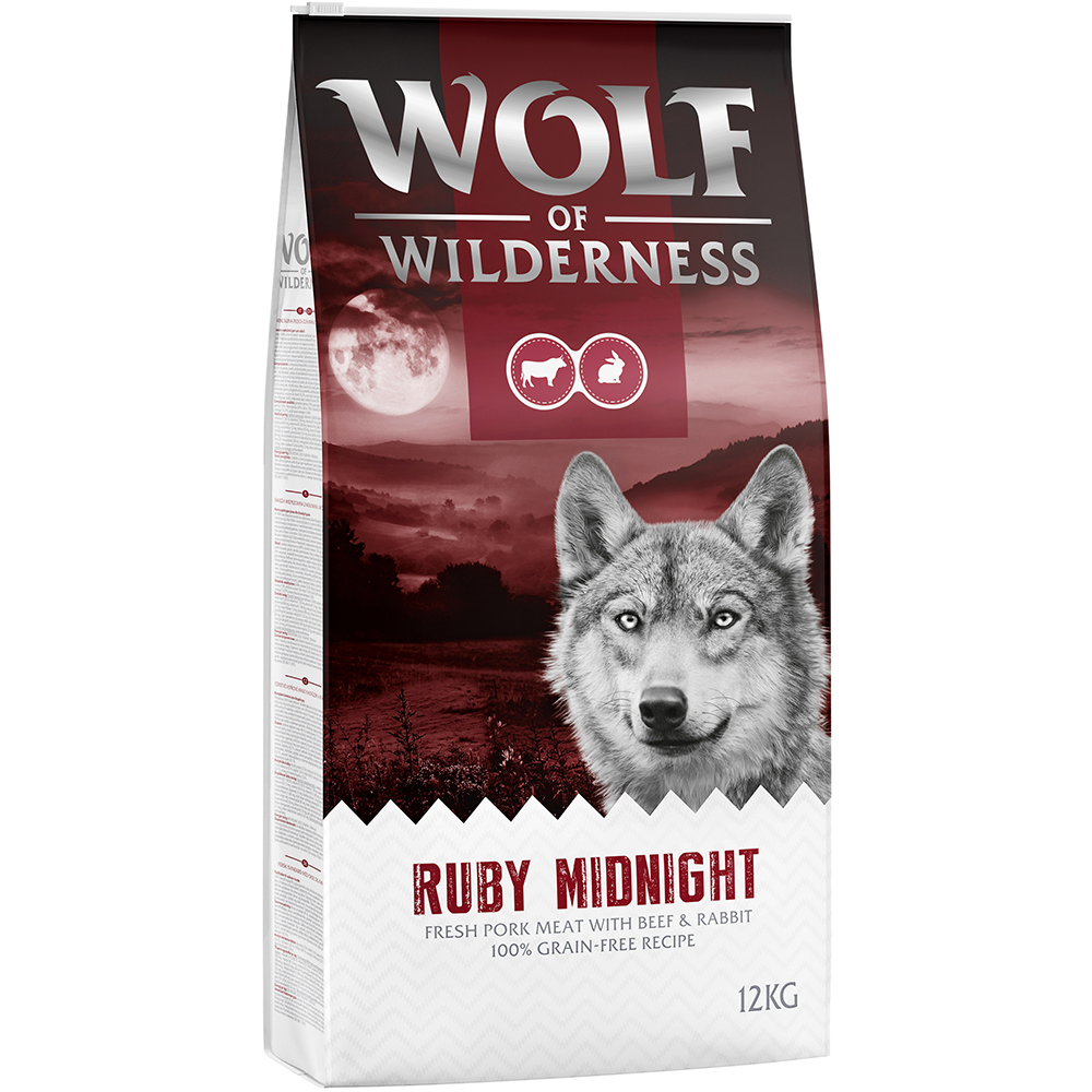 foto del prodotto multipack risparmio 2 x 12 kg wolf of wilderness crocchette senza cereali per cane - ruby midnight - manzo coniglio