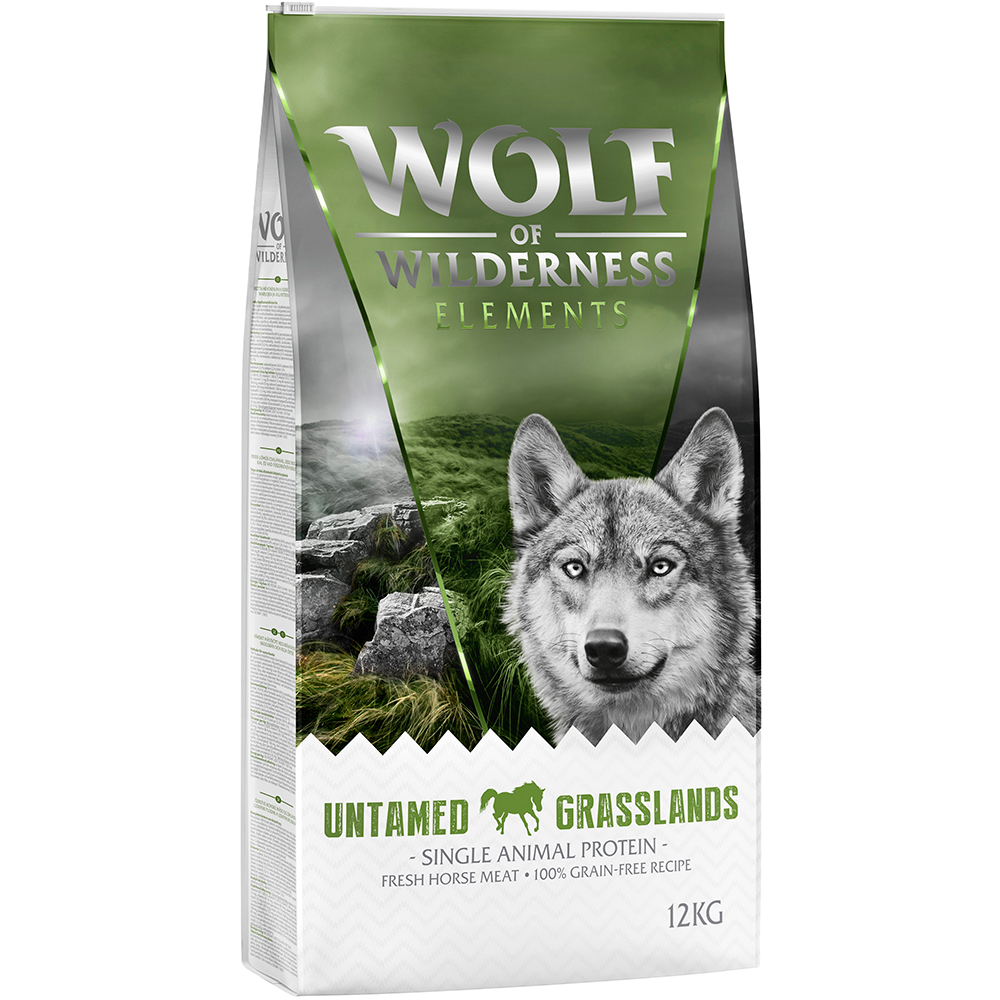foto del prodotto multipack risparmio 2 x 12 kg wolf of wilderness elements crocchette monoproteiche per cani untamed grasslands cavallo