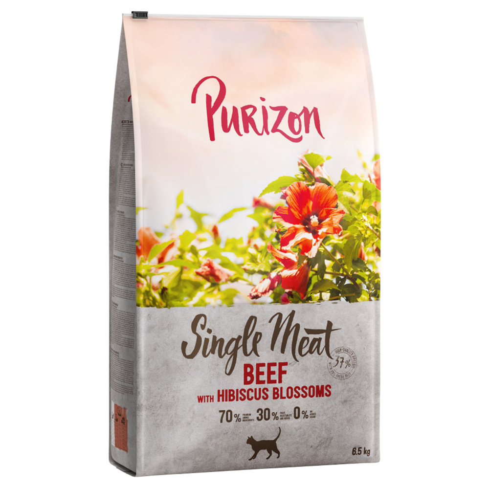 foto del prodotto multipack risparmio 2 x 6,5 kg purizon crocchette senza cereali per gatti - single meat manzo con fiori di ibisco