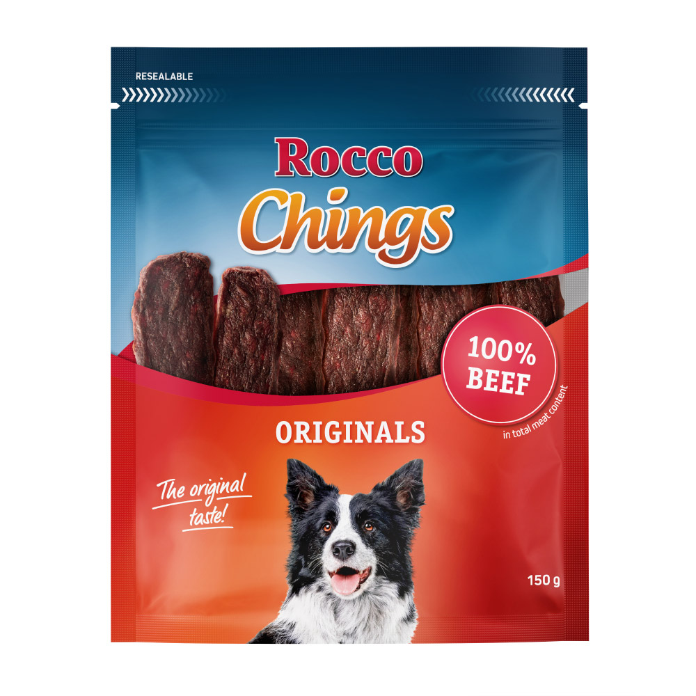 foto del prodotto multipack risparmio rocco chings originals - strisce da masticare - 4 x 150 g strisce di manzo