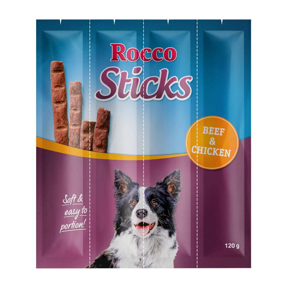 foto del prodotto multipack risparmio rocco sticks 3 x 12 pz snack per cani - manzo pollo