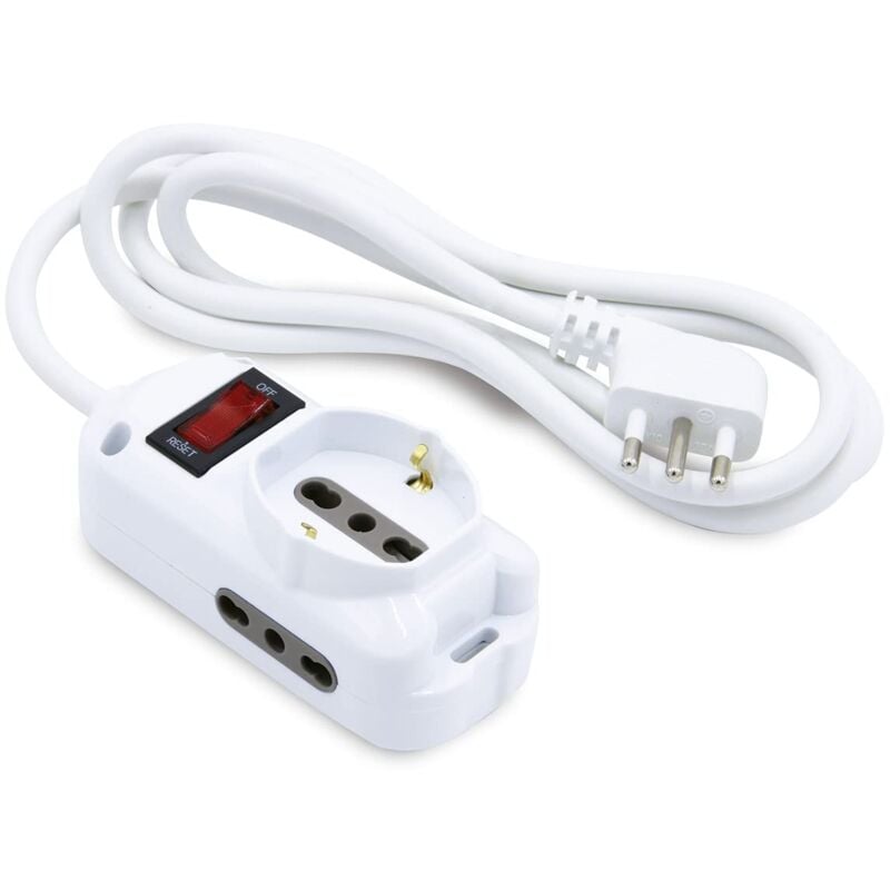 foto del prodotto multipresa 1 prese polivalenti schuko 10 16a 2 prese bivalenti 10 16a interruttore luminoso colore bianco velamp