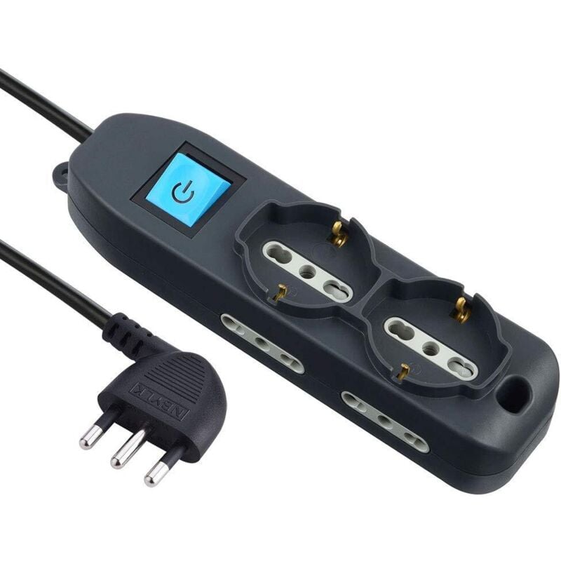 foto del prodotto multipresa 16a+int 2 pt univ+4pt biv nera mt 1,5 electraline