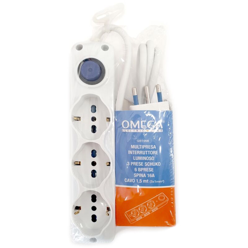 foto del prodotto multipresa 3 schuko 6bprese 10 16a 2p t cavo 1,5mt 3x1mm spina 16a
