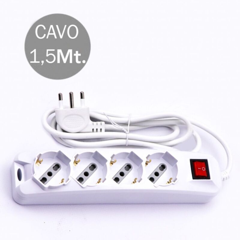 foto del prodotto multipresa 4 prese 10 16a 2p t bipasso schuko 45 interruttore e cavo 1.5m - v-tac
