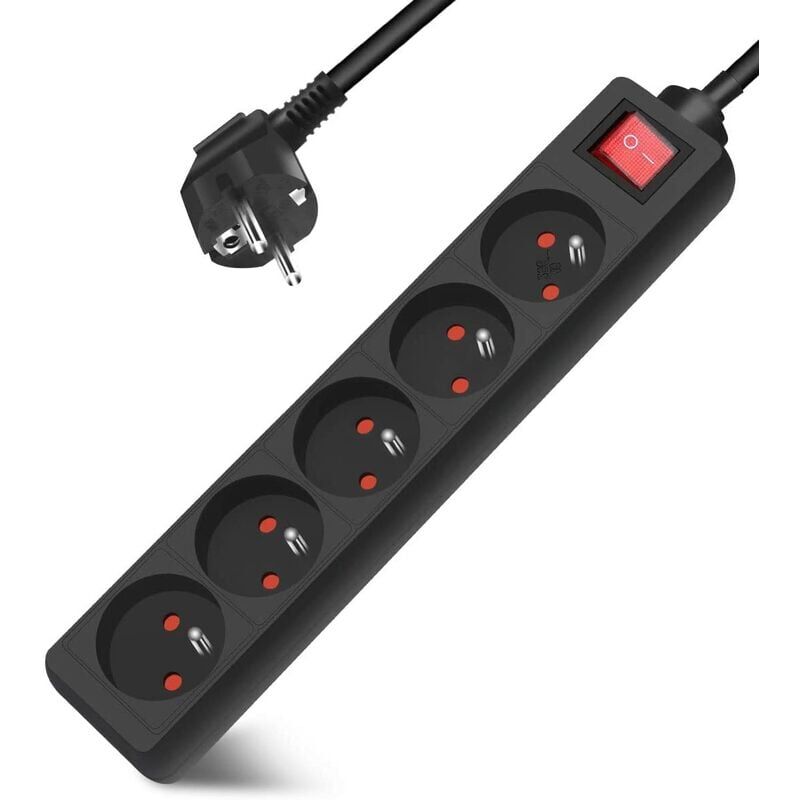 foto del prodotto multipresa 4 prese 16a 2p t con interruttore, 3 prese, prolunga 3m 230 v con sicurezza bambini, nero