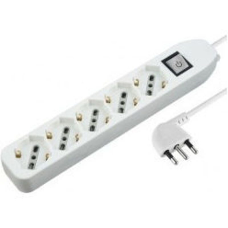 foto del prodotto multipresa - 5 prese polivalenti schuko 10 16a - spina grande 16a - interruttore luminoso colore bianco - velamp