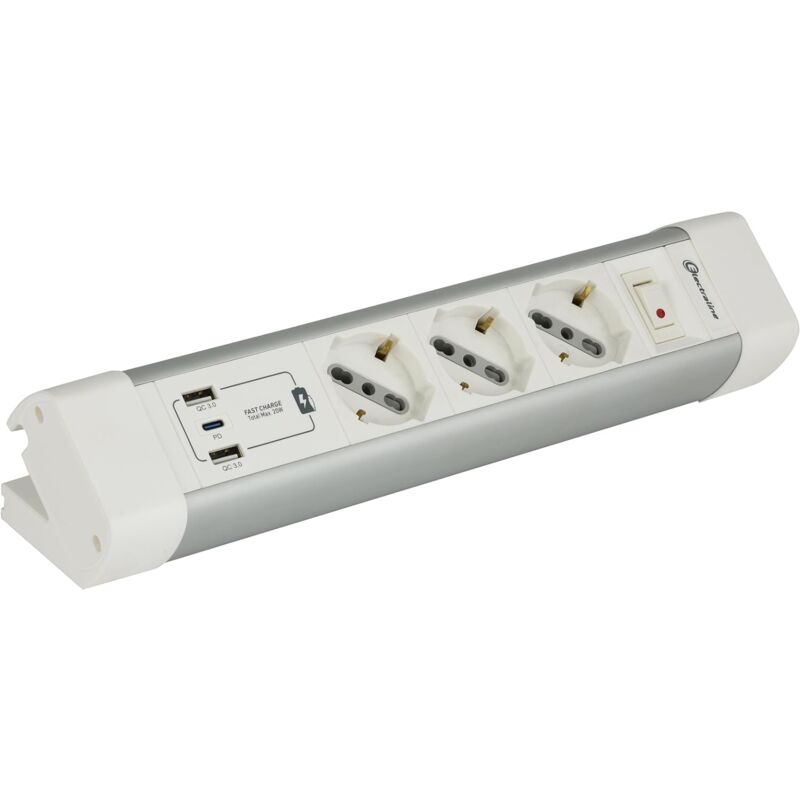 foto del prodotto multipresa 6 posti electraline 3 bipasso schuko 2 usb a 1 usb c bianco 61920