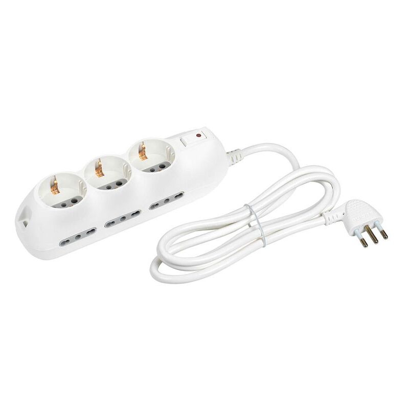foto del prodotto multipresa bticino slot 9 prese tedesche e 6 prese bipasso 10 16a interruttore bianco 3699db