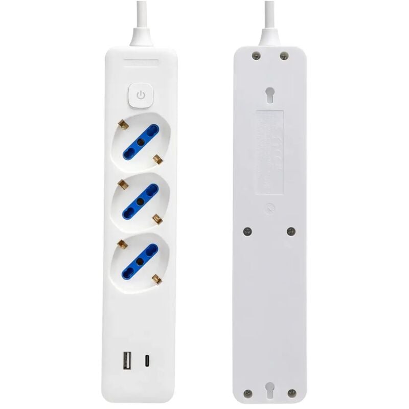 foto del prodotto multipresa ciabatta 3 vie 1.5m h05vv-f 3g1.0mm usb a e c 3 prese bipasso 10-16a schuko