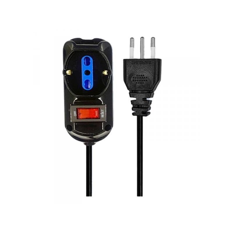 foto del prodotto multipresa ciabatta elettrica a 3 posti 2 prese 10a 16a 1 presa 10a 16a bipasso schuko con interruttore e spina 10a cavo 3m nero