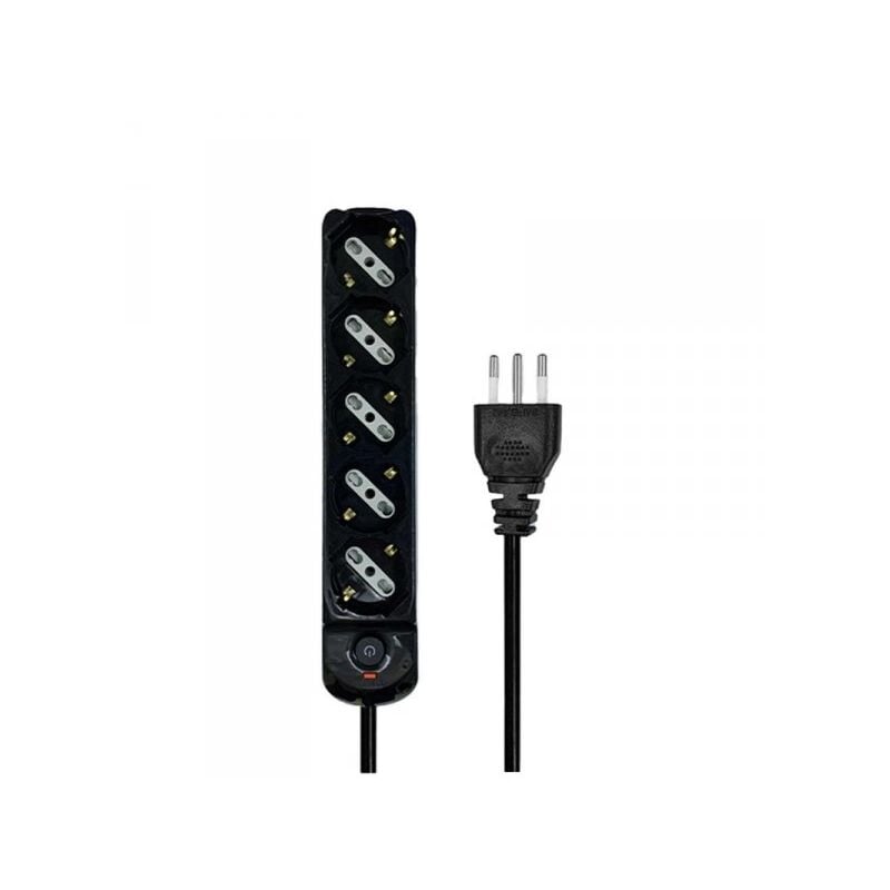 foto del prodotto multipresa ciabatta elettrica a 5 posti 5 prese bipasso schuko 10a 16a con interruttore e spina 10a cavo 1.5 metri nero