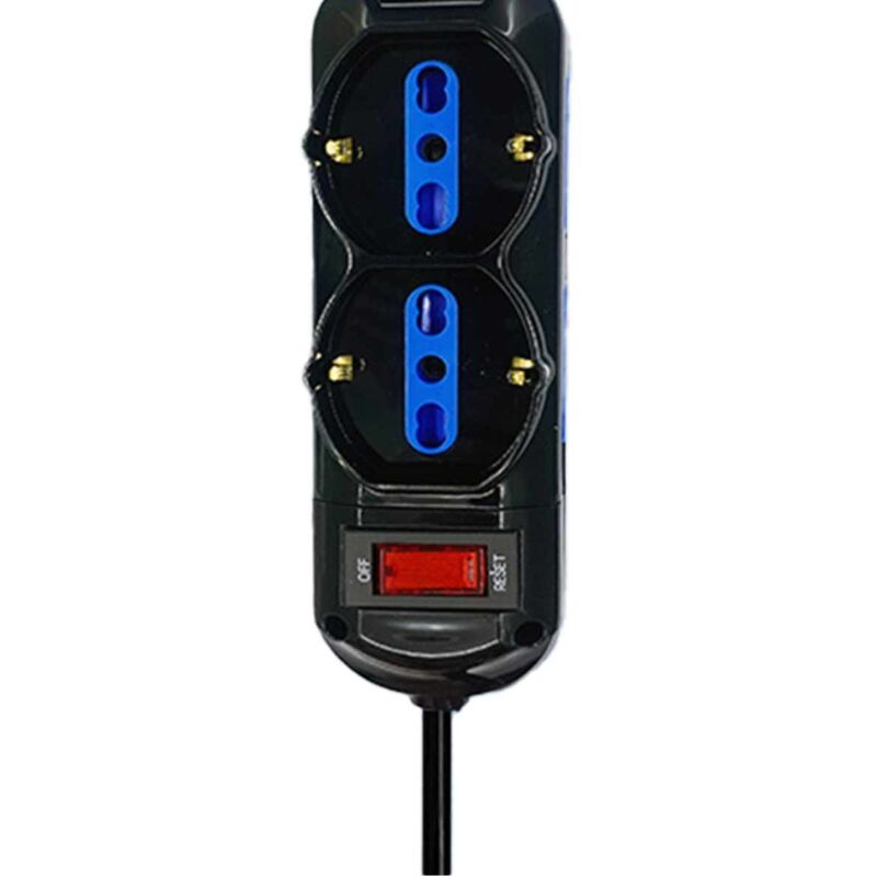 foto del prodotto multipresa ciabatta elettrica a 6 posti 4 prese 10a/16a + 2 presa 10a/16a bipasso schuko con interruttore e spina 10a cavo 5m nero