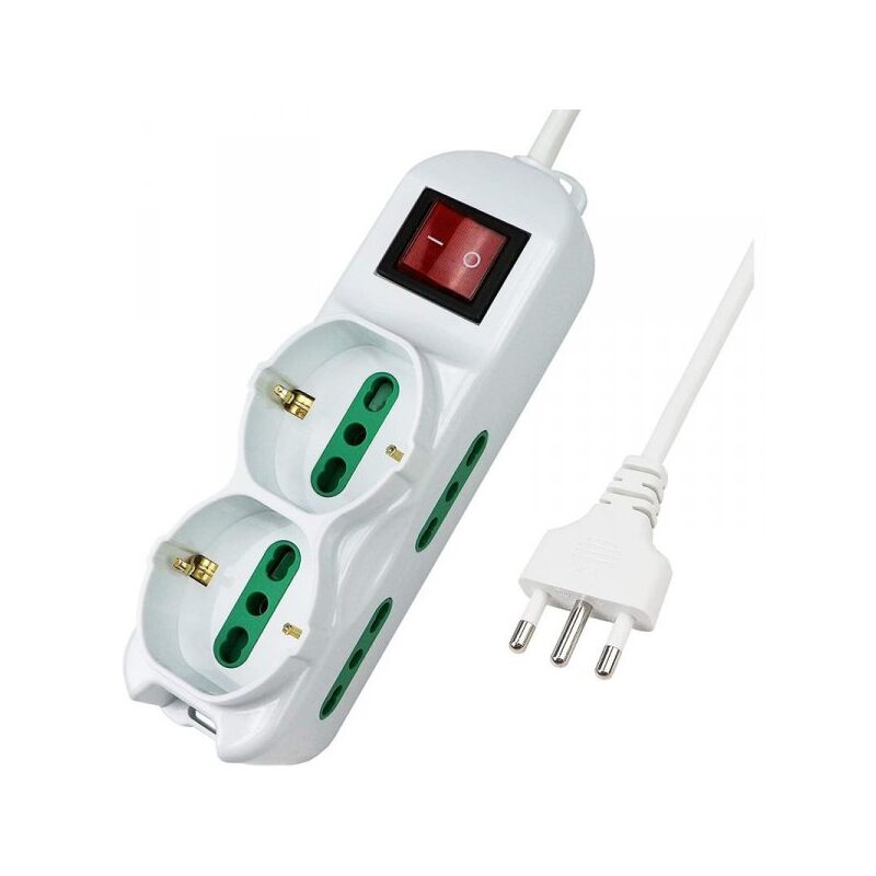 foto del prodotto multipresa ciabatta elettrica cavo 1,5m con 6 posti 2 prese schuko 10 16a 4 prese bipasso 2p t 10 16a interruttore