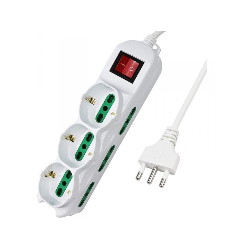 foto del prodotto multipresa ciabatta elettrica cavo 1,5m con 9 posti 3 prese schuko 10 16a 6 prese bipasso 2p t 10 16a interruttore