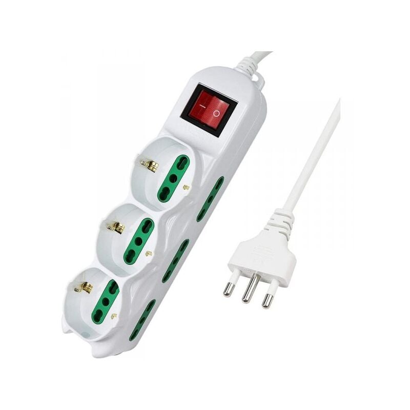 foto del prodotto multipresa ciabatta elettrica cavo 3m con 9 posti 3 prese schuko 10 16a 6 prese bipasso 2p t 10 16a interruttore