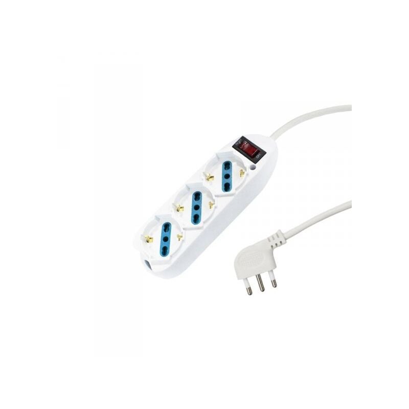 foto del prodotto multipresa ciabatta elettrica cavo 5m con 3 posti prese universale 10 16a schuko e interruttore spina 10a laterale bianco