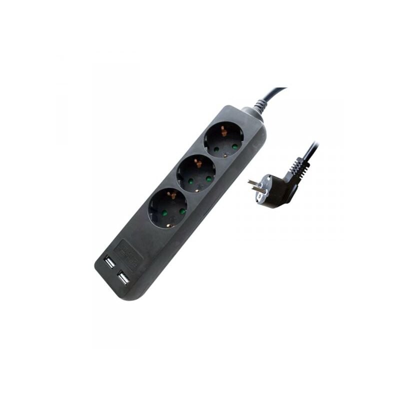 foto del prodotto multipresa ciabatta elettrica con 2 usb e 3 posti schuko 10a cavo lunga 1,5 metri colore nero 3x1.5 mmq sku-8776