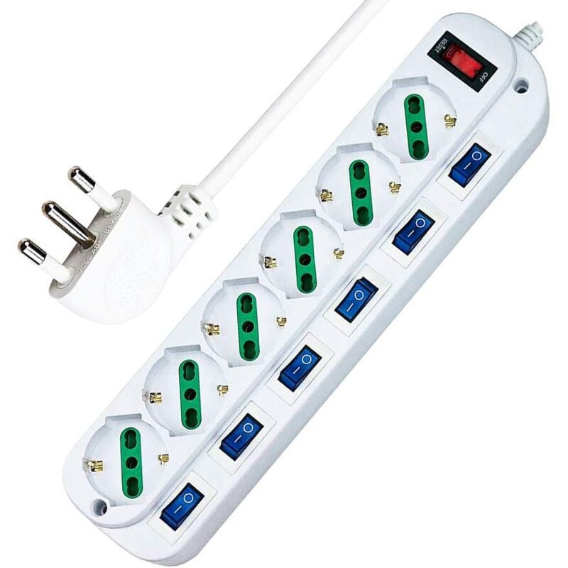 foto del prodotto multipresa ciabatta elettrica con 6 prese universali ita 10 16a schuko bipasso