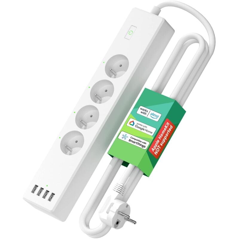 foto del prodotto multipresa collegata tipo e , 16a multipresa wifi compatibile con alexa, google home e smartthings, multipresa programmabile 4 prese ac e 4 porte