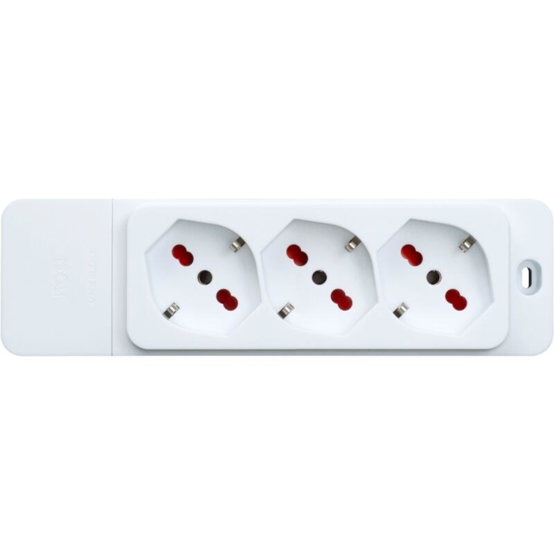 foto del prodotto multipresa con 3 prese bipasso schuko 10a 16a, senza cavo, bianco, serie emilia specialist rosi rs8311b