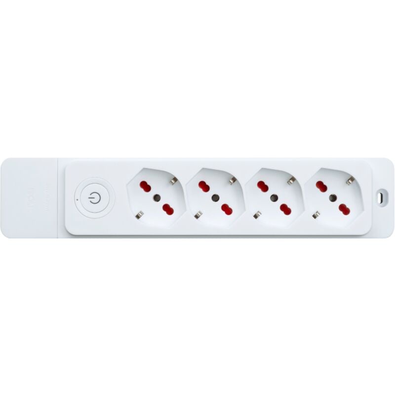 foto del prodotto multipresa con 4 prese bipasso schuko 10 16a, senza cavo, con interruttore, bianco, serie emilia specialist rosi rs8412b
