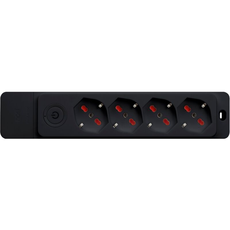 foto del prodotto multipresa con 4 prese bipasso schuko 10 16a, senza cavo, con interruttore, nero, serie emilia specialist rosi rs8412n
