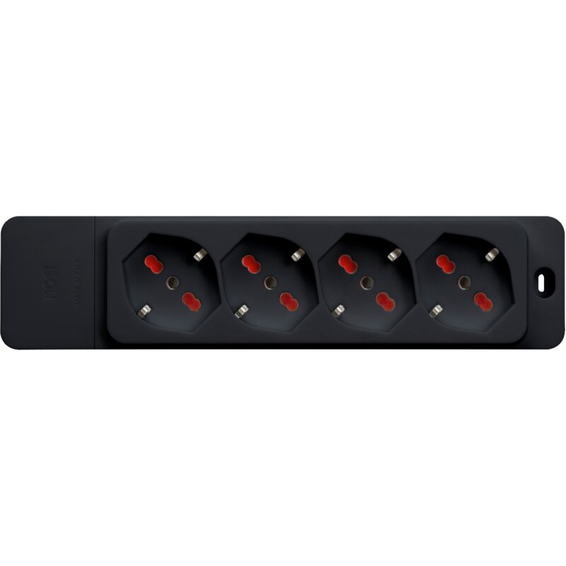 foto del prodotto multipresa con 4 prese bipasso schuko 10a 16a, senza cavo, nero, serie emilia specialist rosi rs8411b