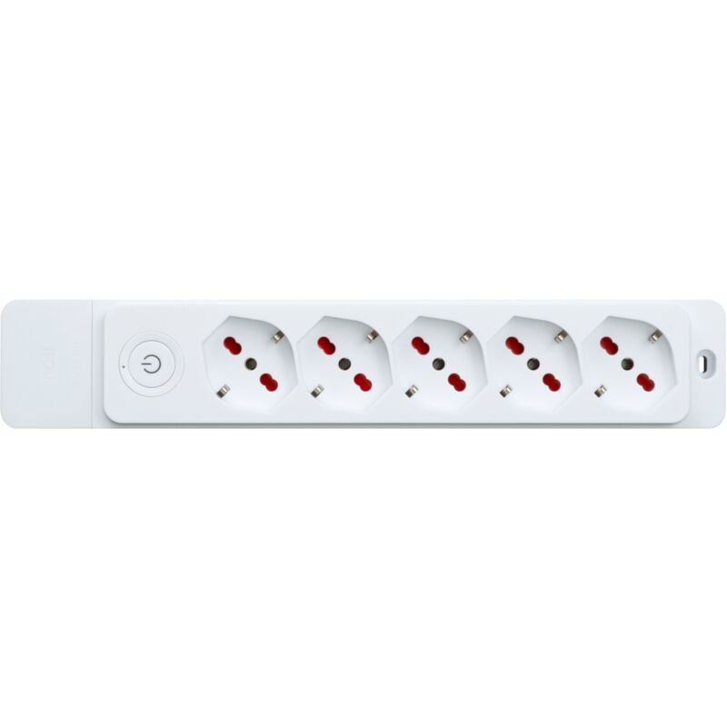 foto del prodotto multipresa con 5 prese bipasso schuko 10 16a, senza cavo, con interruttore, bianco, serie emilia specialist rosi rs8512b