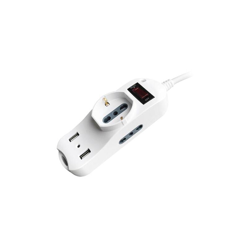 foto del prodotto multipresa con cavo 1,5m 2prese laterali 10 16a bipasso 1 frontale 10 16a schuko 2usb interruttore spina 16a v tac