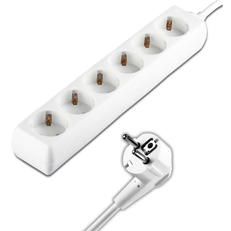 foto del prodotto multipresa con cavo 1,5m 6 prese 10a 2p schuko e spina schuko colore bianco v tac