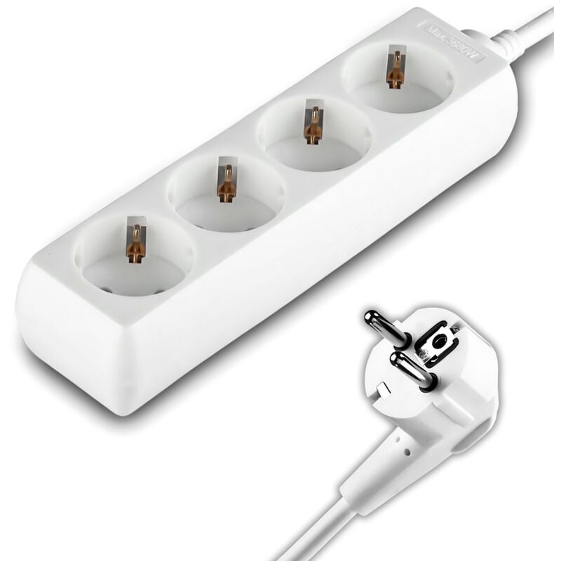 foto del prodotto multipresa con cavo 3m 4 prese 10a 2p schuko e spina schuko colore bianco v tac