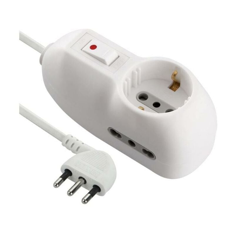 foto del prodotto multipresa con interruttore electraline 1 schuko e 2 bipasso bianco 62033